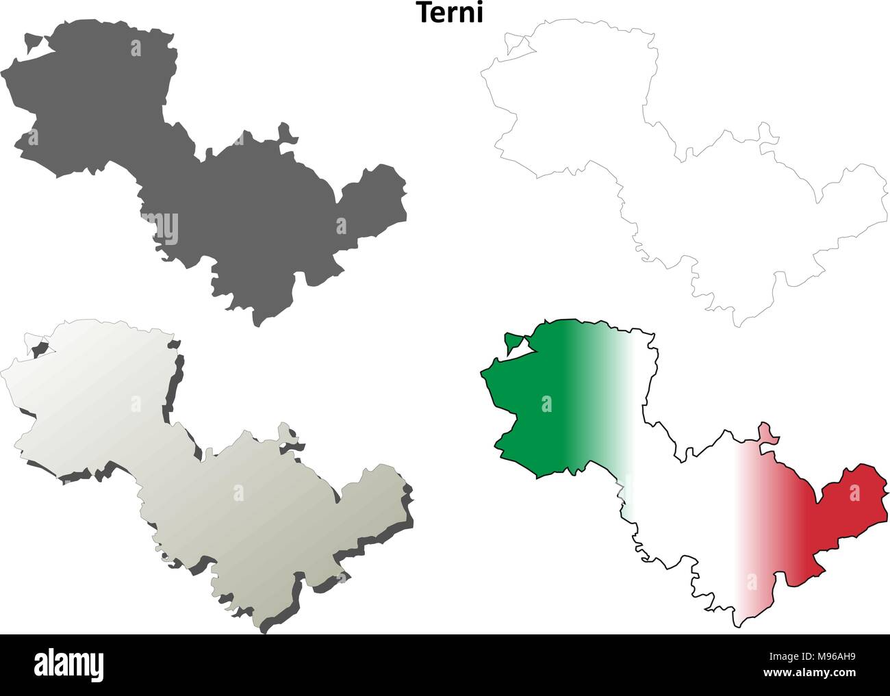 Terni blank dettagliata mappa di contorno impostato Illustrazione Vettoriale