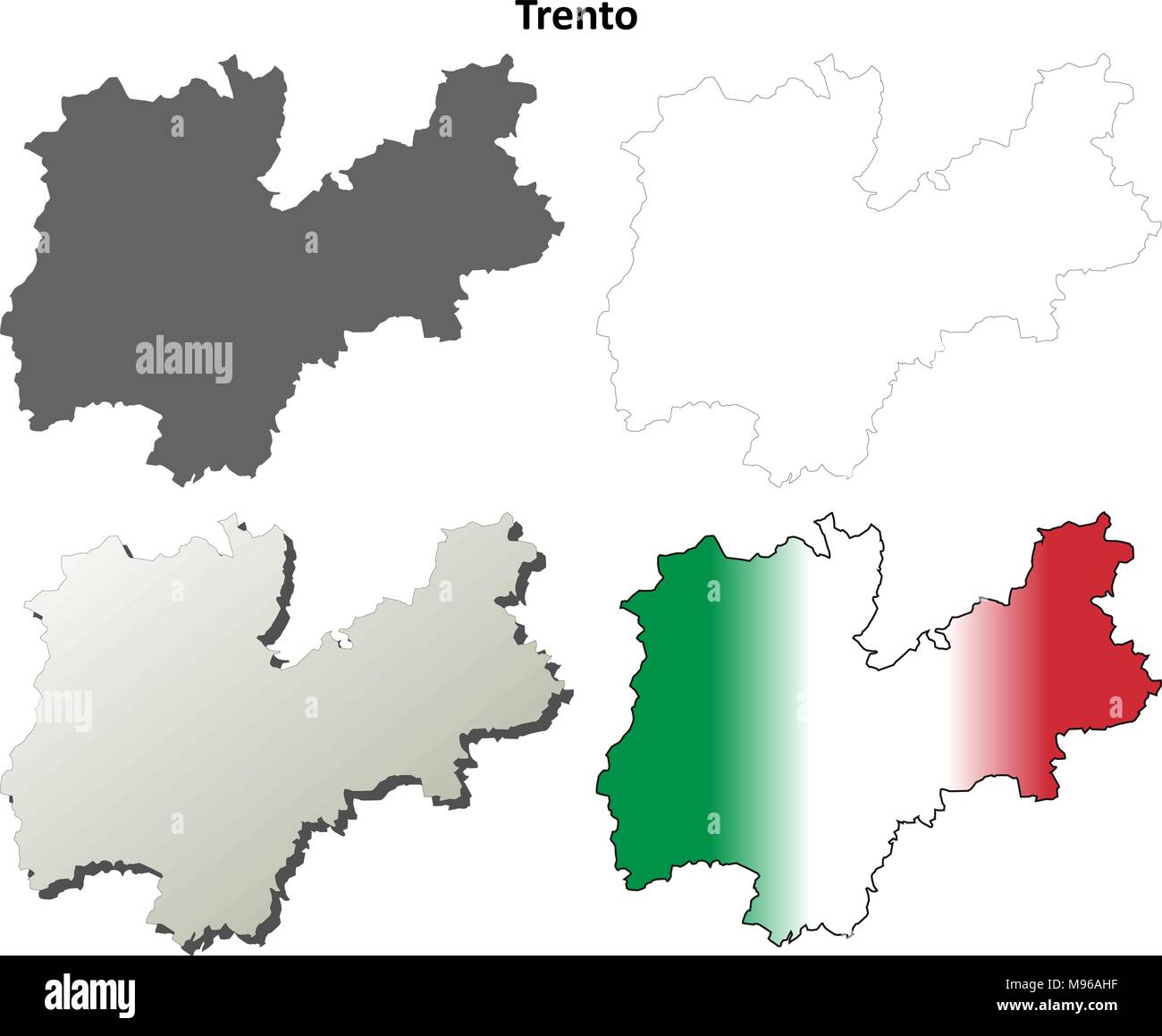 Trento blank dettagliata mappa di contorno impostato Illustrazione Vettoriale