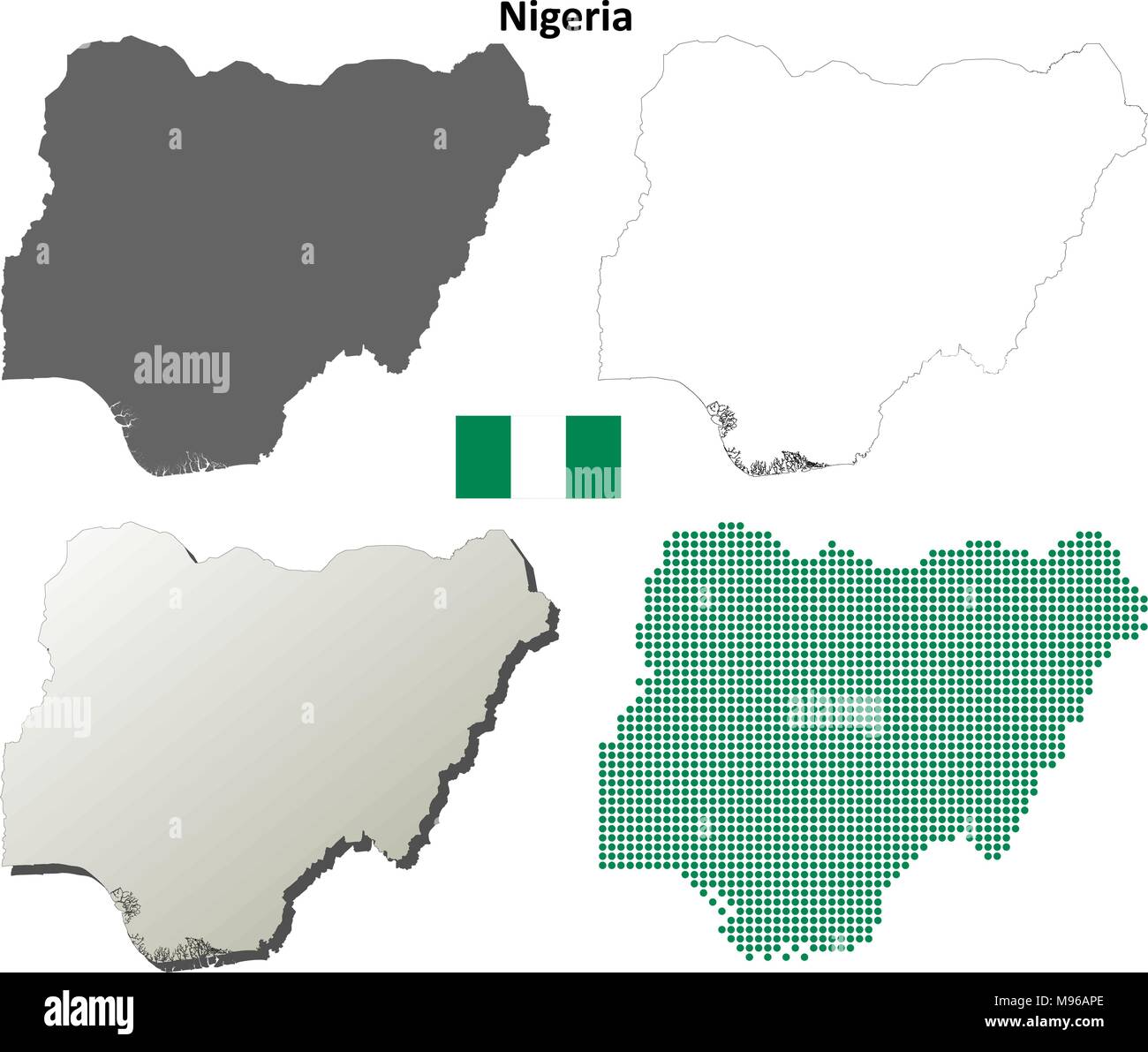 La Nigeria mappa di contorno impostato Illustrazione Vettoriale