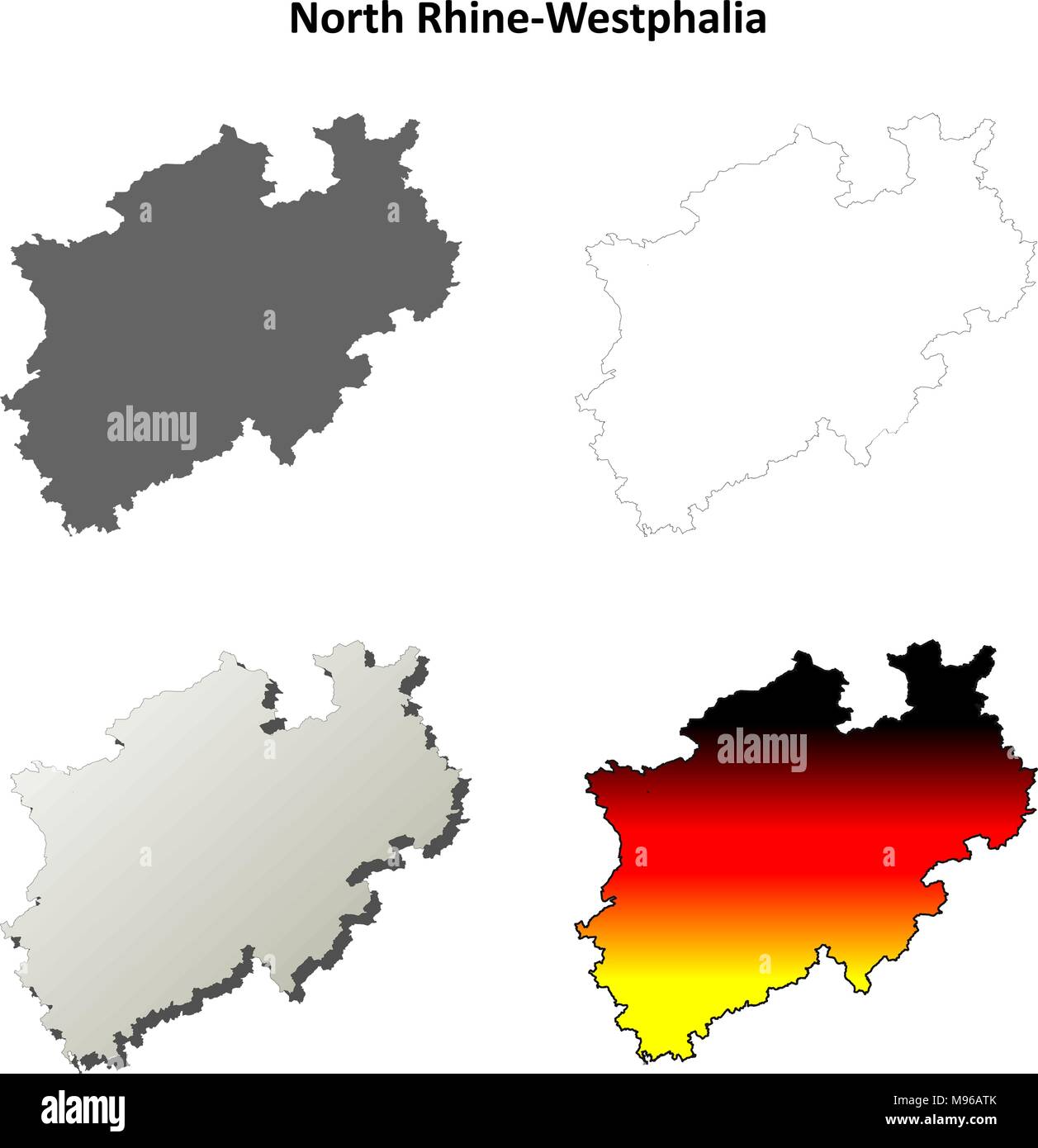 Renania settentrionale-Vestfalia vuoto mappa di contorno impostato Illustrazione Vettoriale