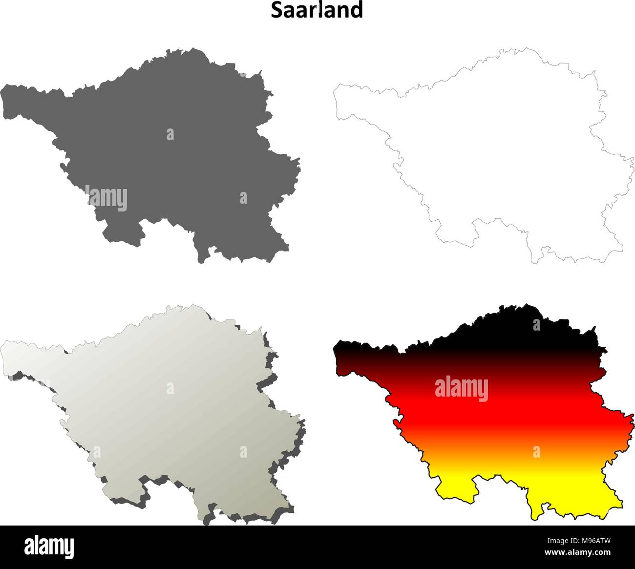 Saarland vuoto mappa di contorno impostato Illustrazione Vettoriale