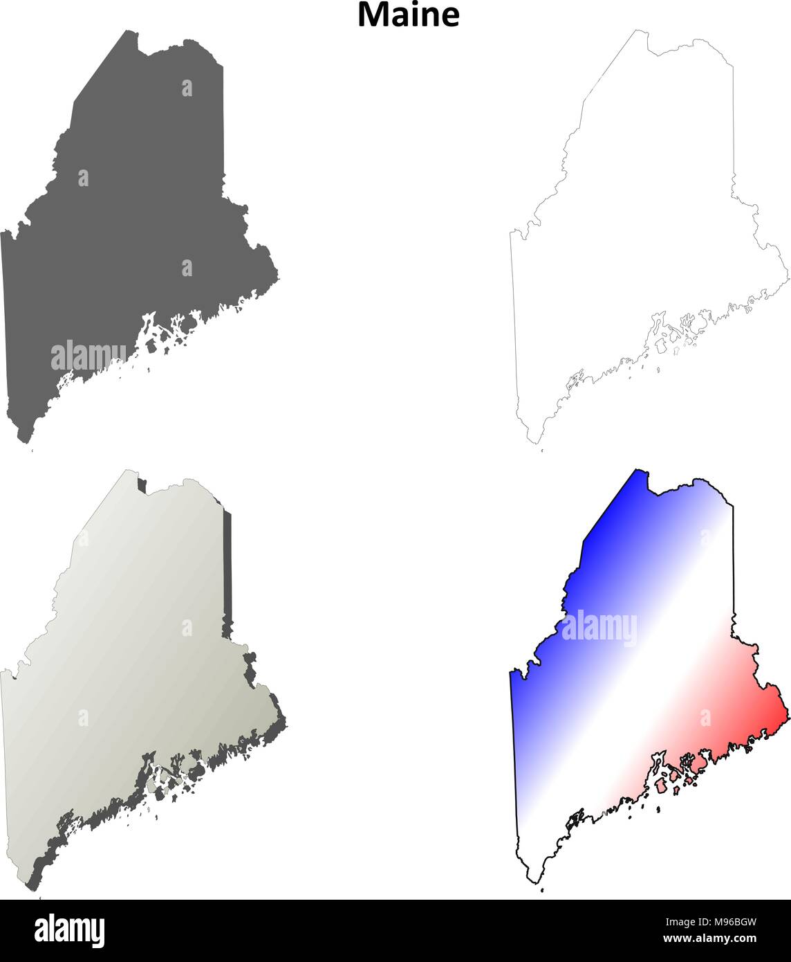 Maine mappa di contorno impostato Illustrazione Vettoriale