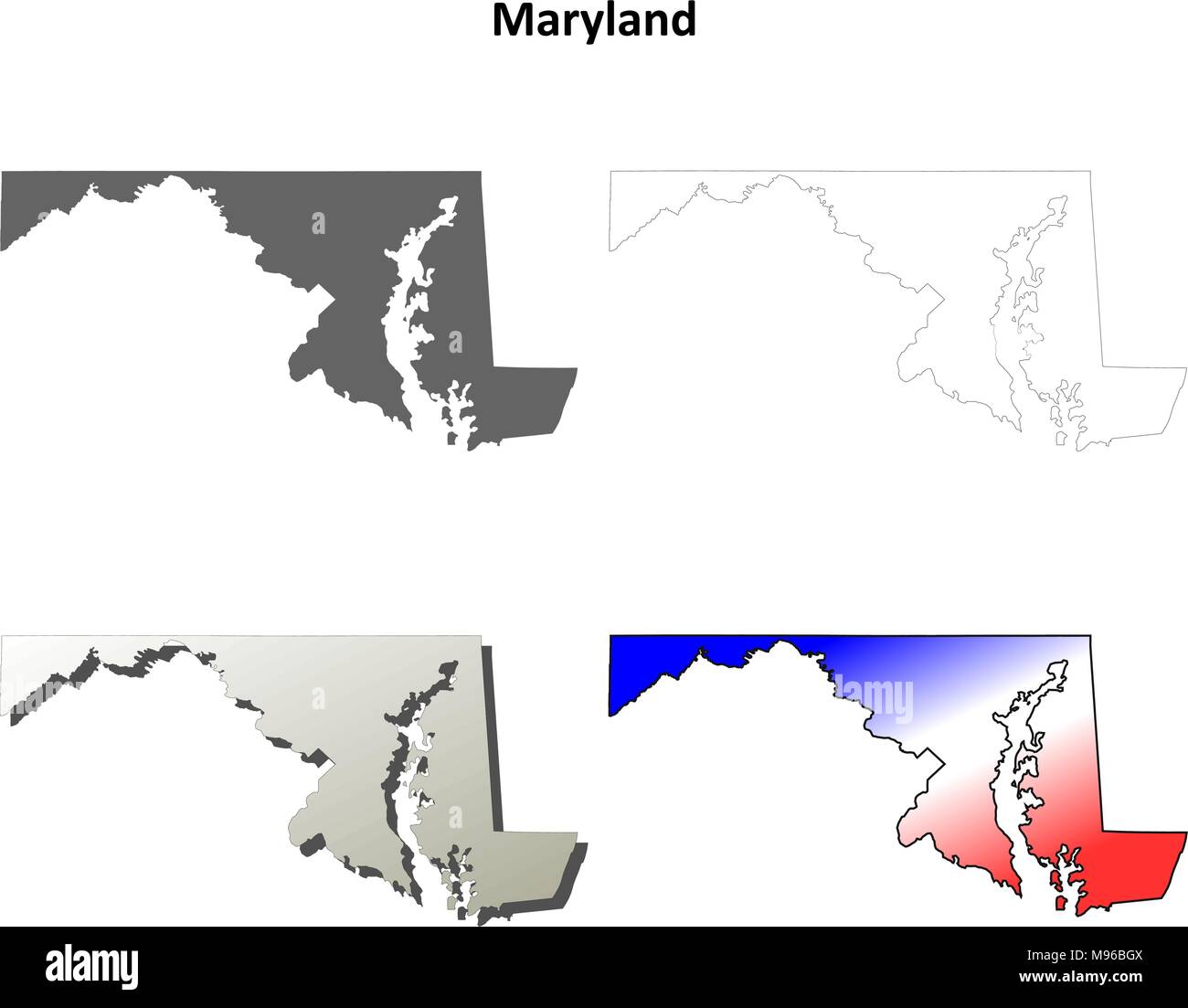 Maryland mappa di contorno impostato Illustrazione Vettoriale