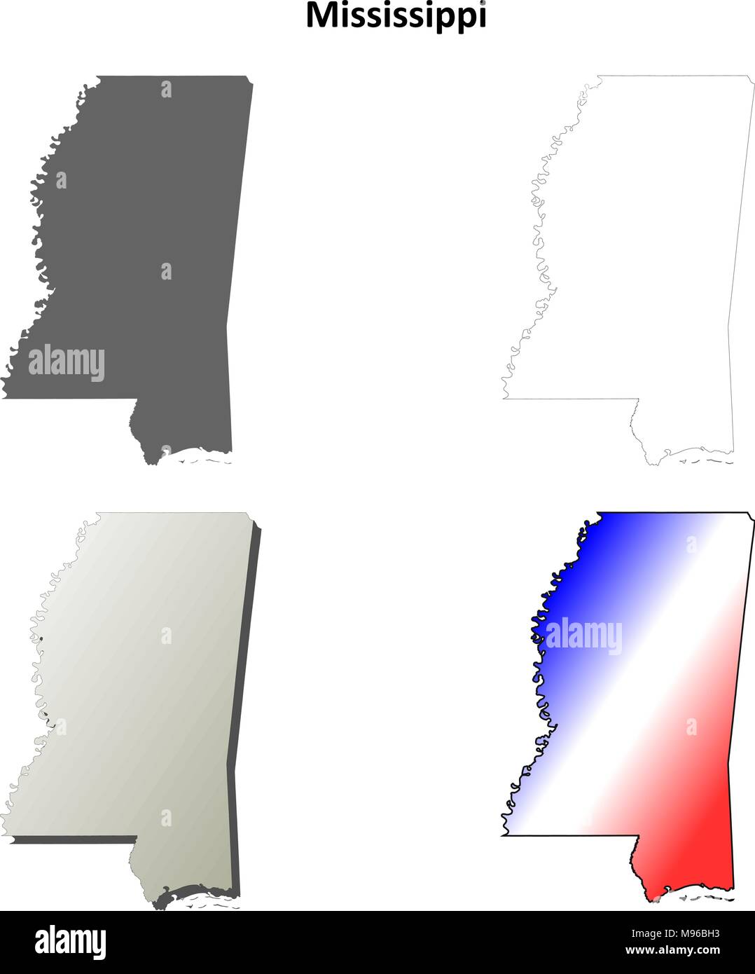 Mississippi mappa di contorno impostato Illustrazione Vettoriale