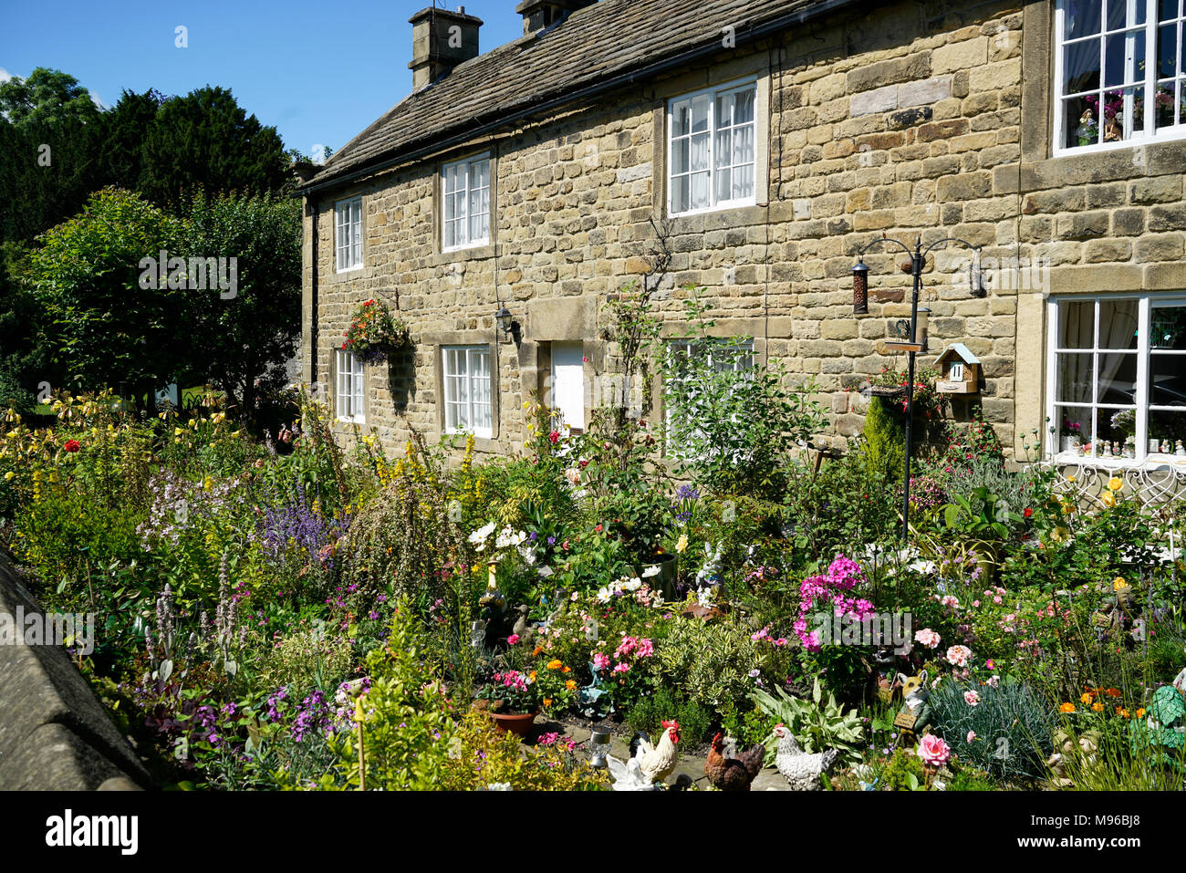 Peste cottages Peak District villaggio di Eyam Derbyshire Inghilterra Foto Stock