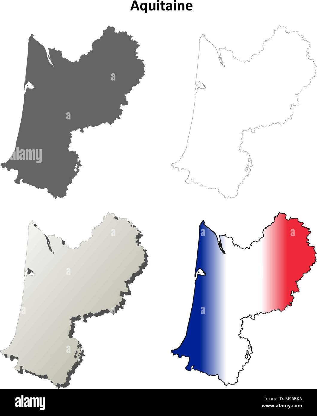 Aquitaine blank dettagliata mappa di contorno impostato Illustrazione Vettoriale