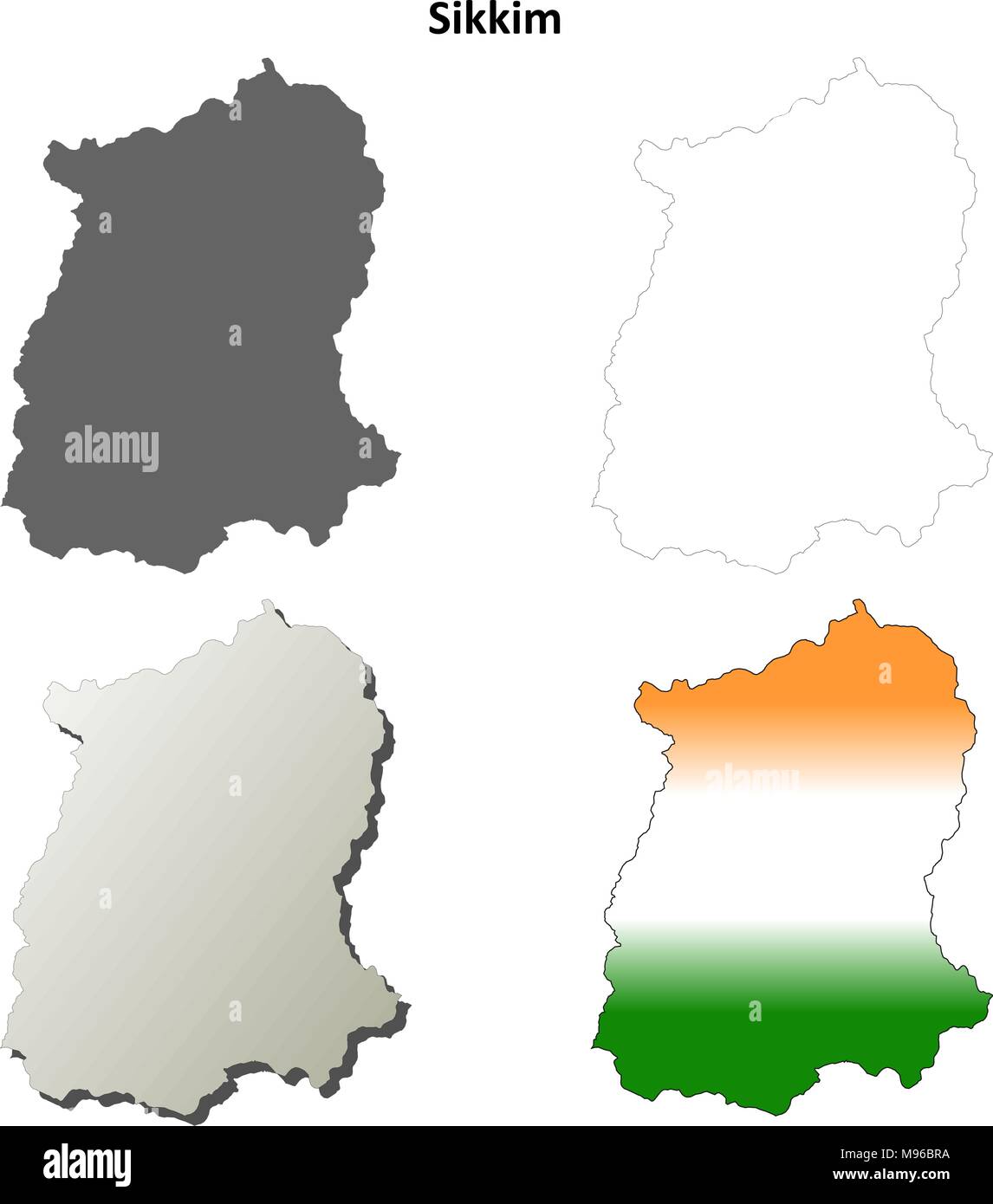 Il Sikkim blank dettagliata mappa di contorno impostato Illustrazione Vettoriale