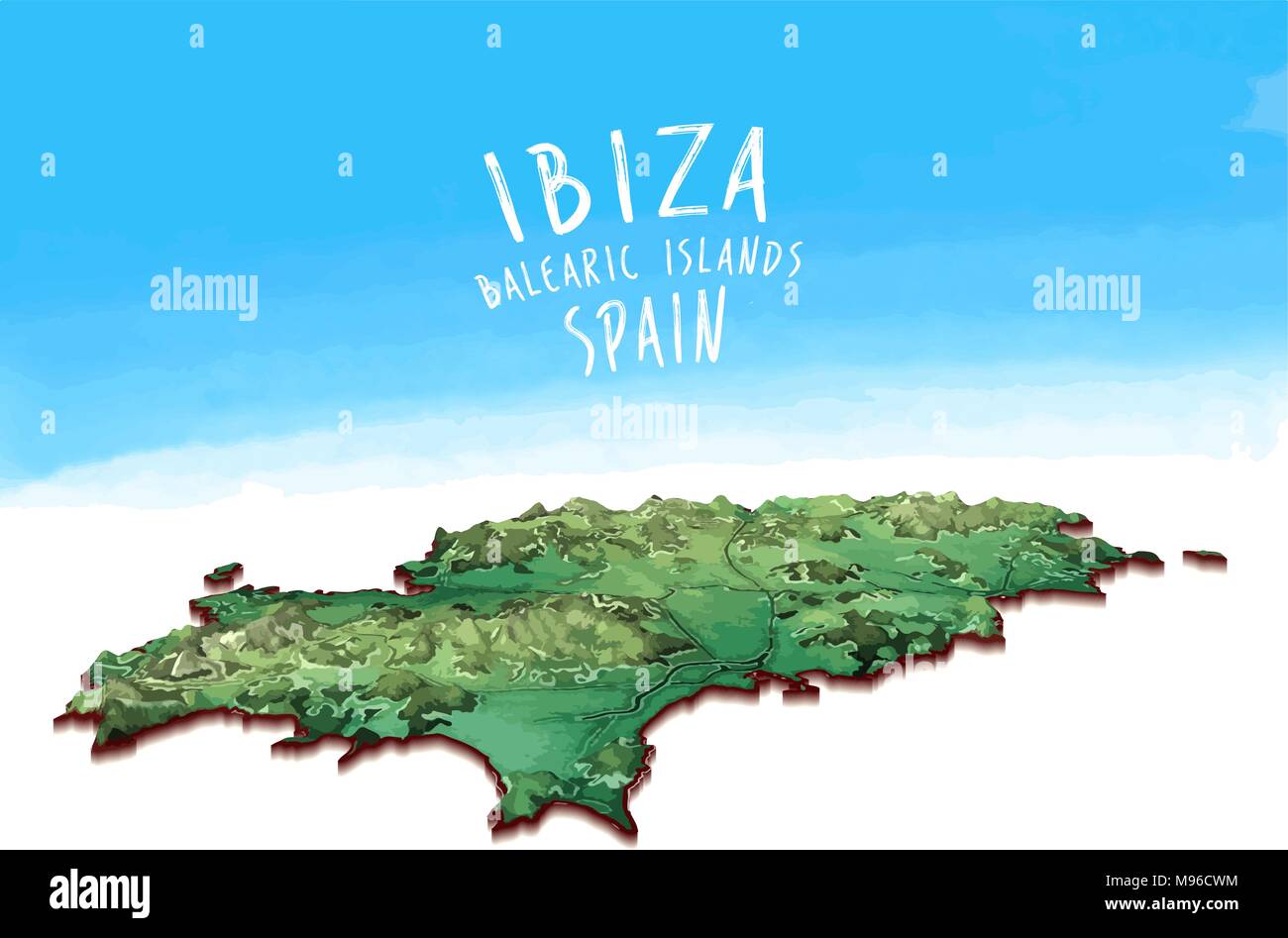 Moderno mappa dell'isola di Ibiza, Spagna. Dettagliata illustrazione vettoriale. Concetto isolato per una infografica e marketing. Illustrazione Vettoriale