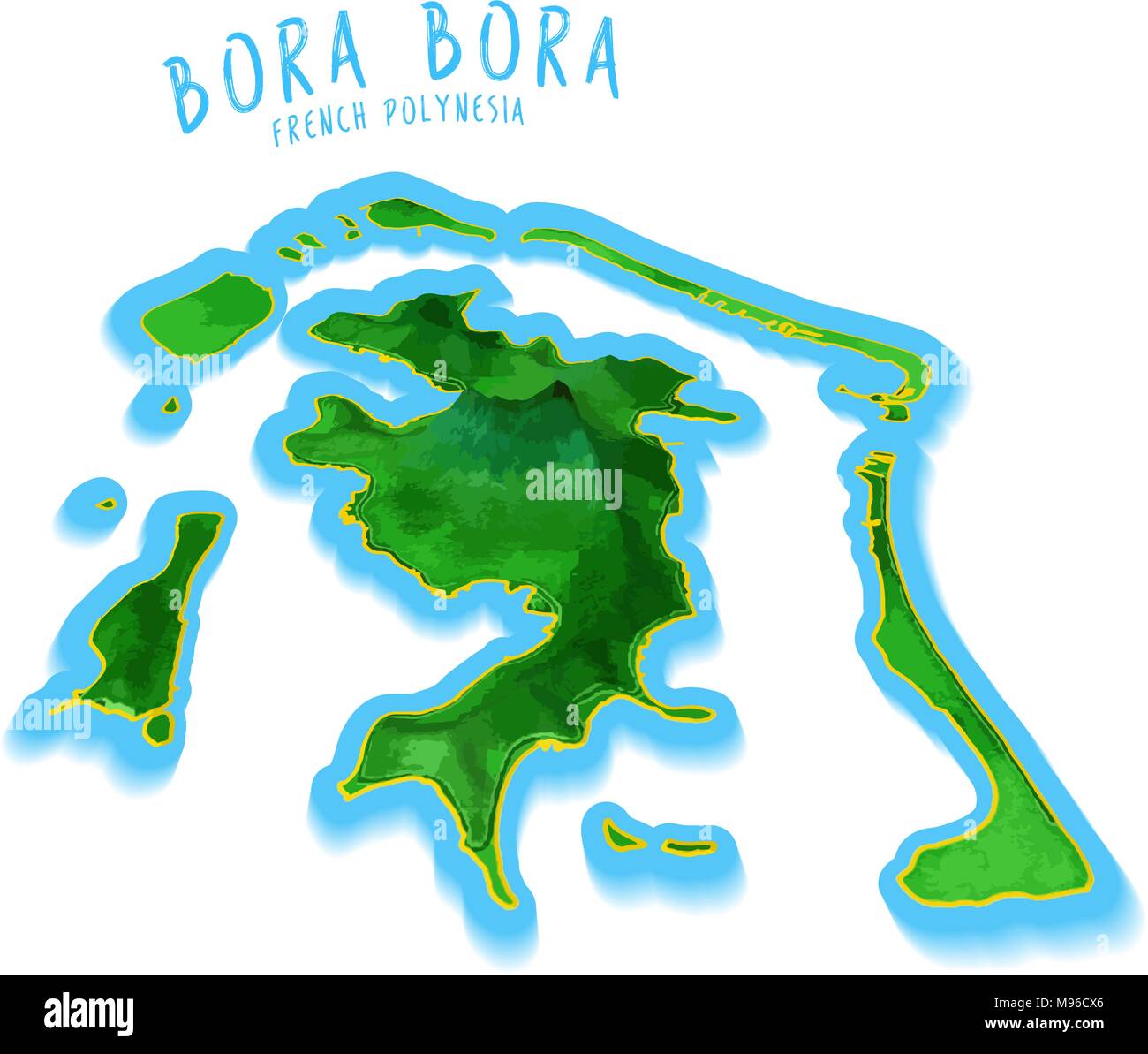 Bora Bora Mappa con nice background. Dettagliata illustrazione vettoriale. Concetto isolato per una infografica e marketing. Illustrazione Vettoriale