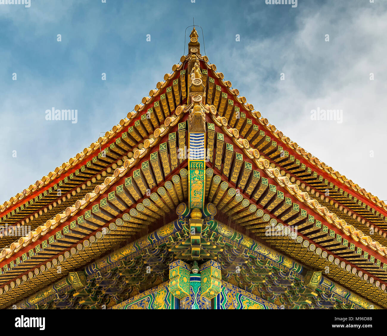 Tetto ornamentali Dettaglio, Città Proibita di Pechino, Cina. Foto Stock