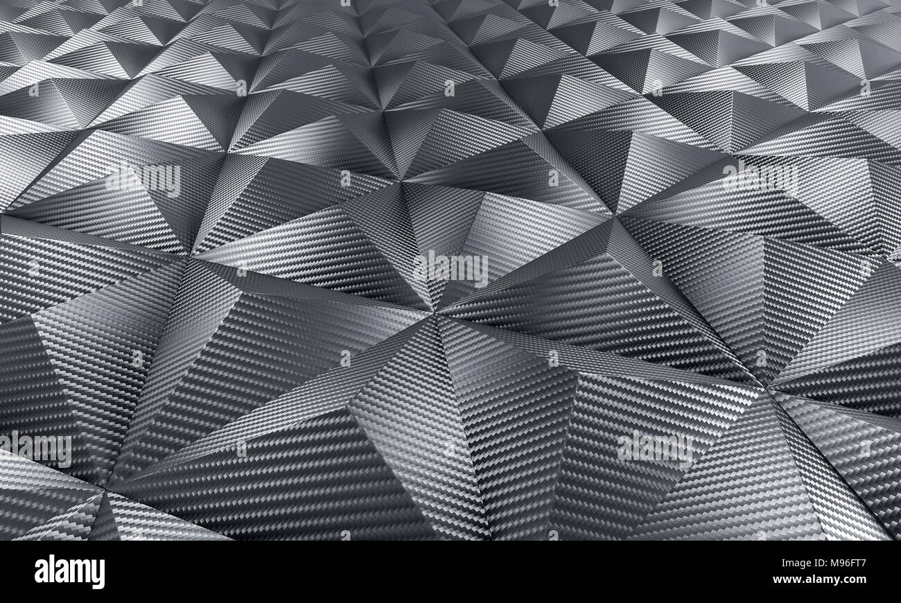 Carbonio geometrico triangolo sullo sfondo di fibra 3d rendering immagine Foto Stock
