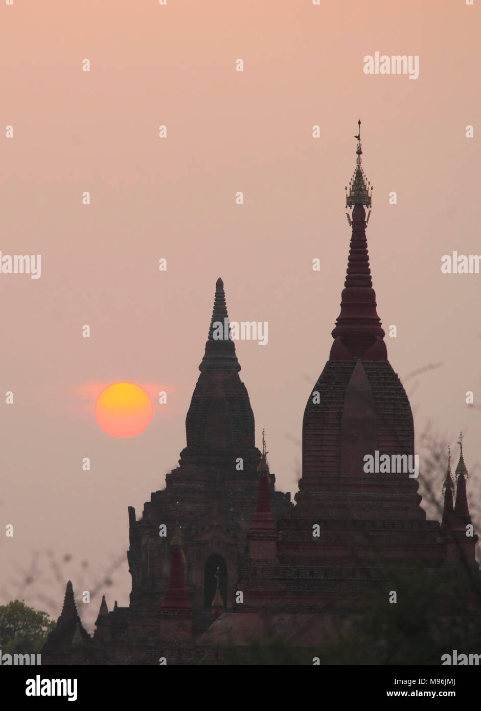 Myanmar Birmania, Bagan, templi, tramonto, Foto Stock