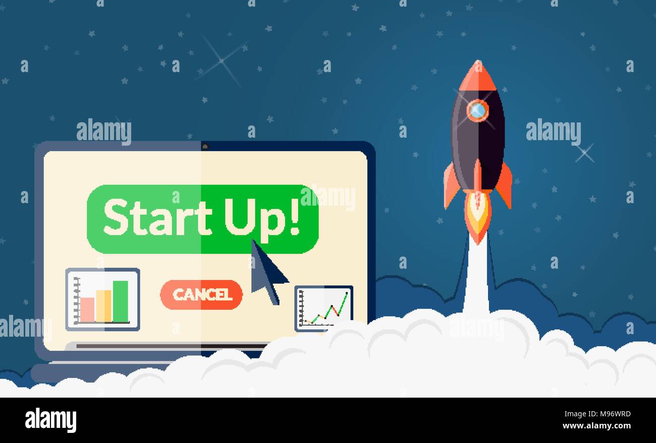 L'avvio. Il concetto di Business sfondo illustrazione piatta Illustrazione Vettoriale