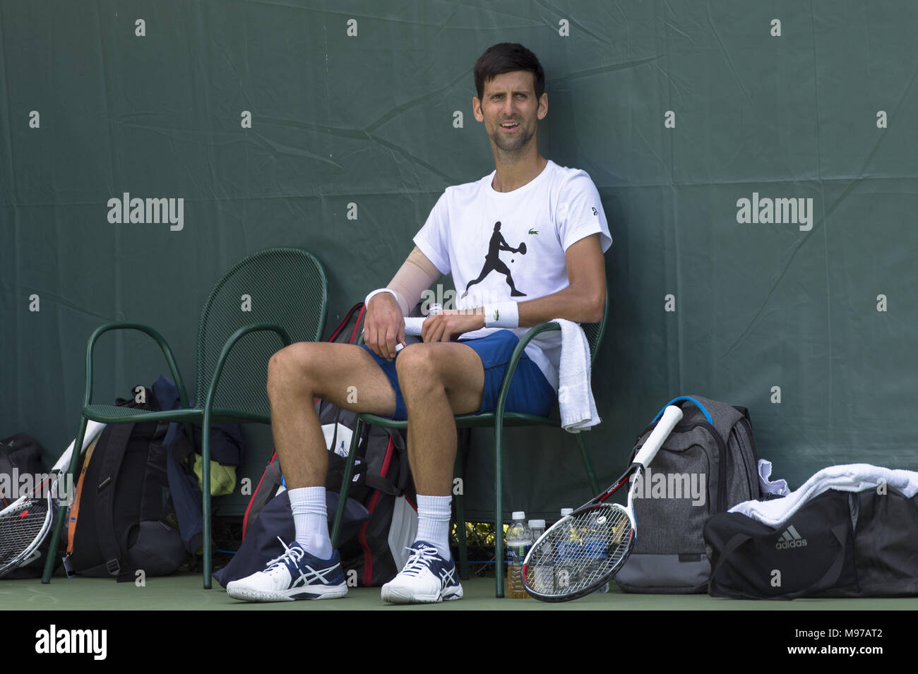 KEY BISCAYNE, FL - MARZO 22: Novak Djokovic il giorno 10 del Miami aperto a Crandon Park Tennis Center su Marzo 22, 2018 in Key Biscayne, Florida. Persone: Novak Djokovic Foto Stock