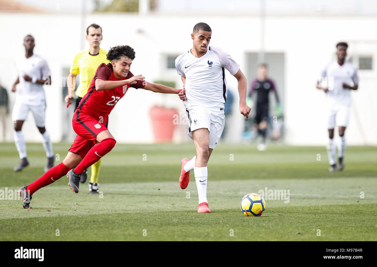 San Pedro del Pinatar, Spagna. 23 marzo, 2018. Cordiale incontro di calcio tra la Francia vs USA U20 a Pinatar Arena Football Center. © ABEL F. ROS/Alamy Live News Foto Stock