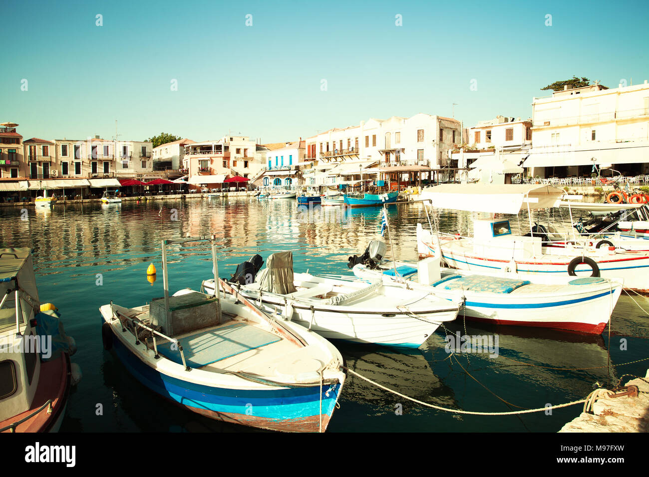 Rethymnon Port. Centro citta'. La Grecia, Creta. Impressione di Grecia Foto Stock