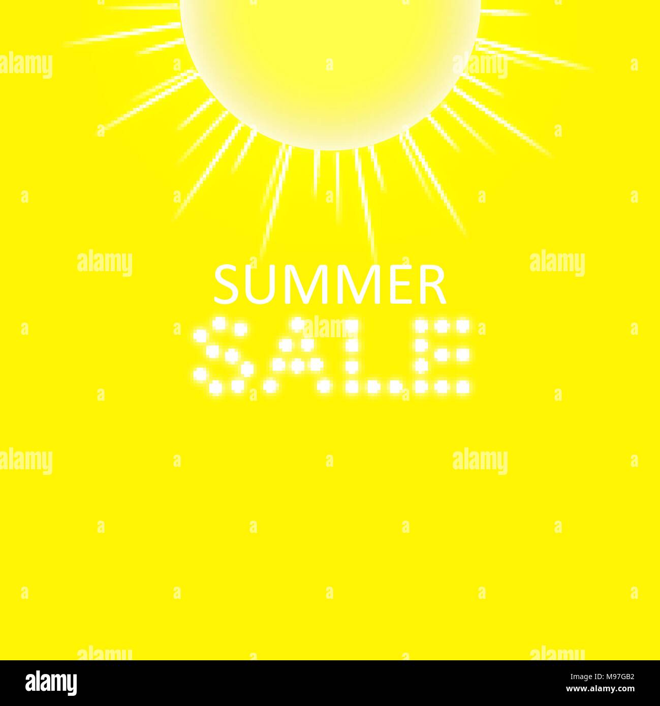 Super Summer Vendita banner con Sun su sfondo giallo. Business shopping stagionale concetto, vettore Illustrazione Vettoriale