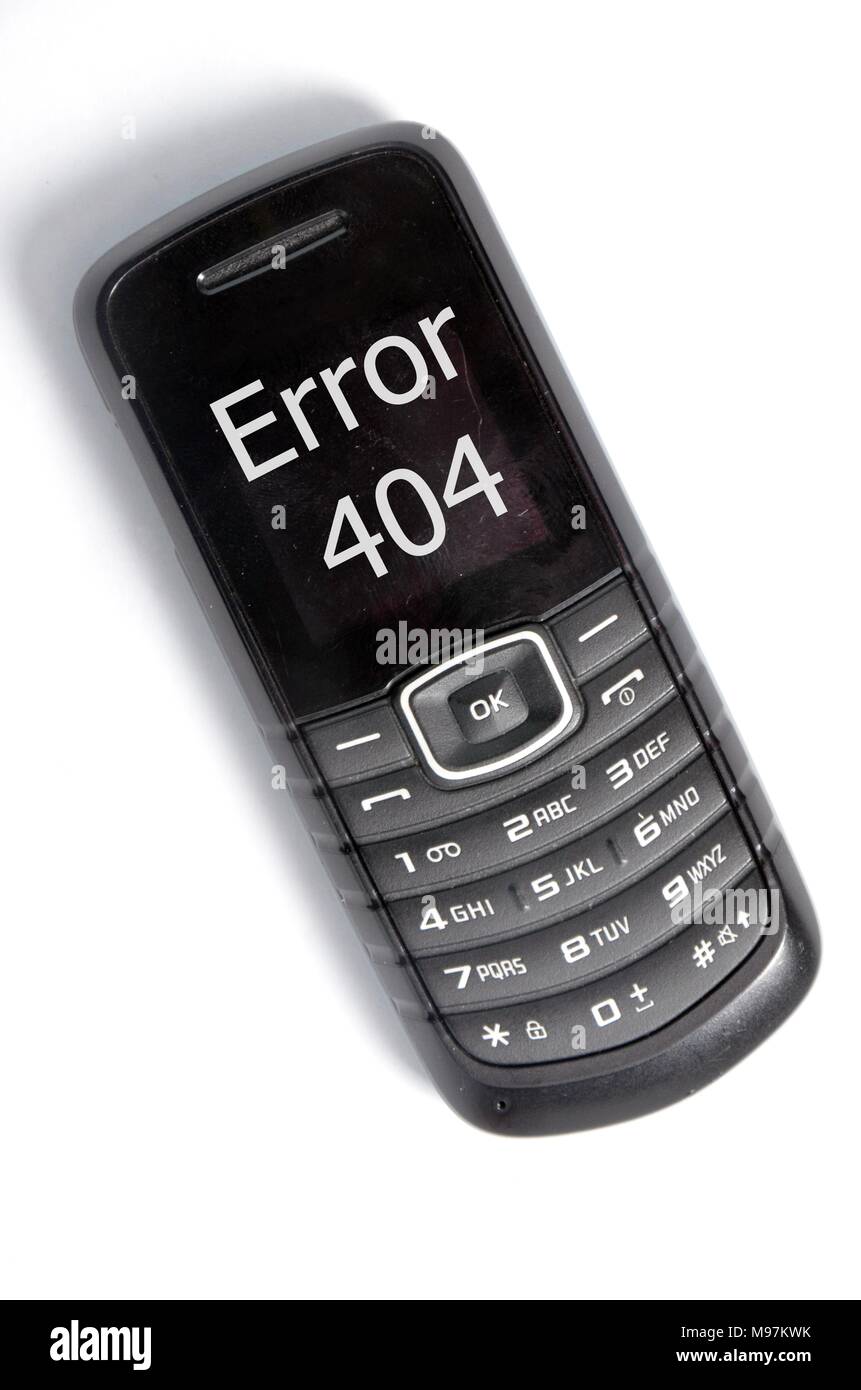 Immagine di un telefono cellulare con testo errore 404 sullo schermo Foto Stock