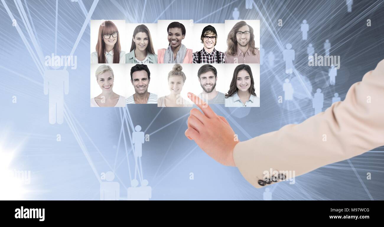 La mano toccare Profili ritratto di persone diverse Foto Stock