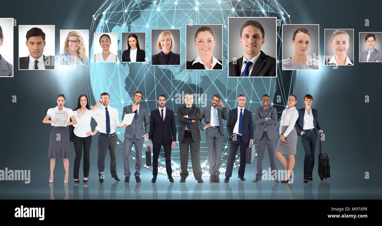 La gente di affari con profili ritratto di diverse persone in tutto il mondo Foto Stock