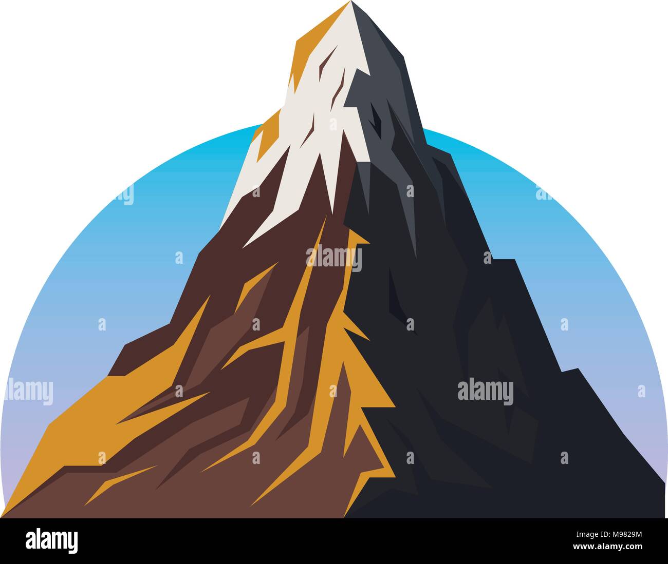 Montagna con la cima innevata, vettore isolato emblema Illustrazione Vettoriale