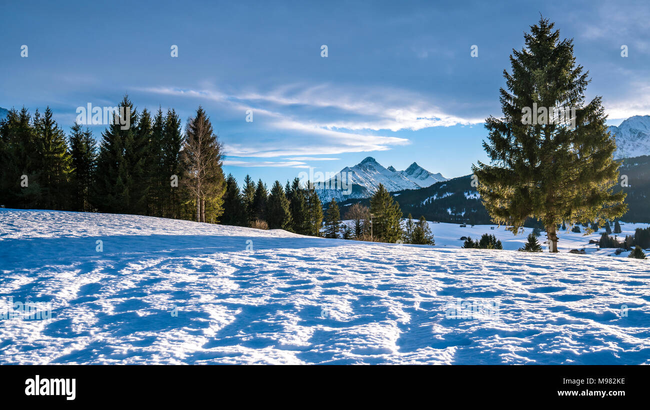 In Germania, in Baviera, Baviera, Garmisch-Partenkirchen, Werdenfelser Land, hump-prato in inverno Foto Stock