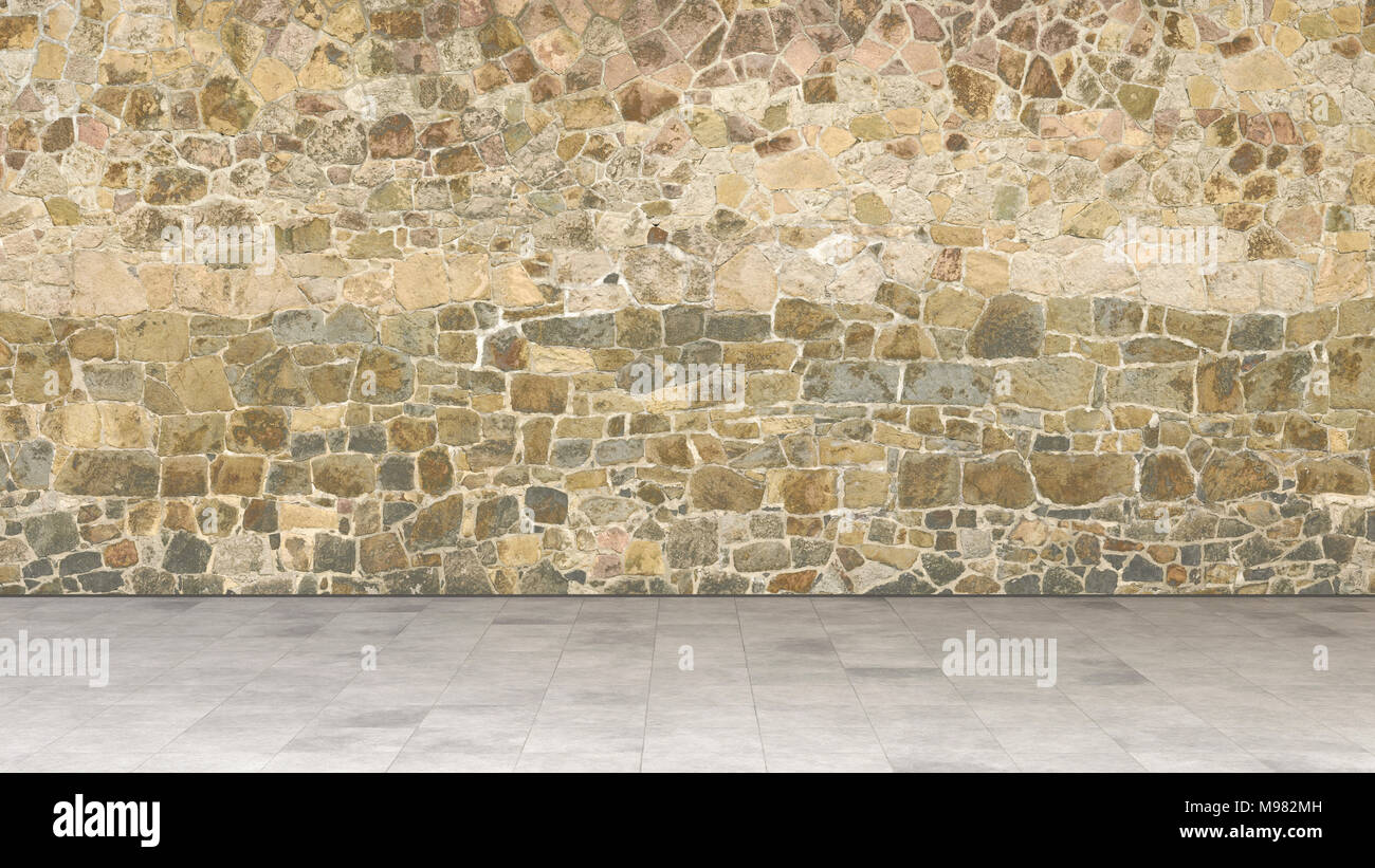 Muro di pietra naturale, rendering 3D Foto Stock