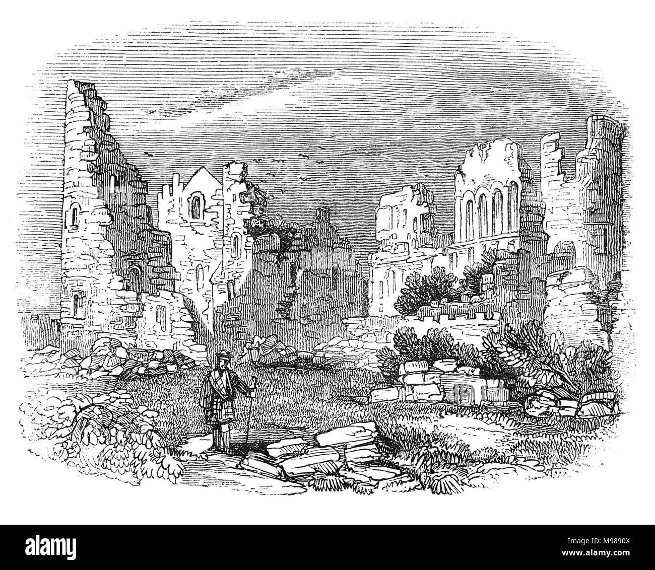 Kildrummy Castle è un castello in rovina vicino a Kildrummy in Aberdeenshire, Scozia. Probabilmente è stato costruito a metà del XIII secolo e ha subito numerosi assedi nella sua storia, prima in difesa della famiglia di Robert the Bruce nel 1306 e nuovamente nel 1335 da David di Strathbogie. In quella occasione Christina Bruce tenuto spento gli aggressori fino a che suo marito Sir Andrew Murray è venuto per il suo salvataggio. Nel 1374 il castello di ereditiera Isobel è stato sequestrato e sposato da Alexander Stewart, che poi prevista la pretesa di Kildrummy e il titolo di conte di Mar. In 1435 è stato preso in consegna da James I e divenne un castello reale. Foto Stock