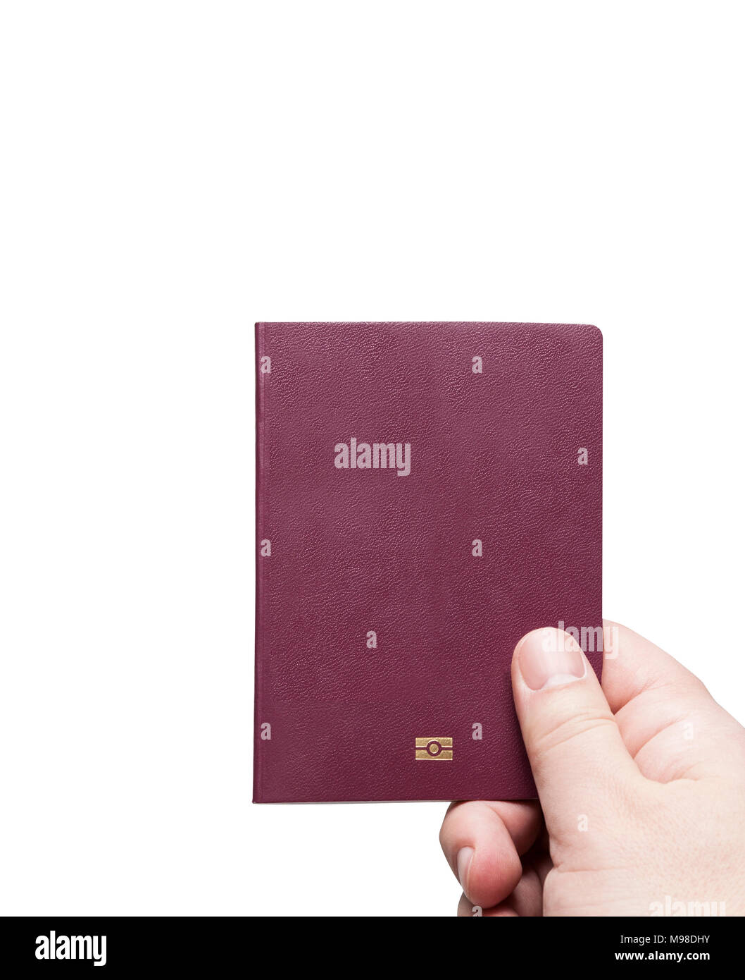 Concetto di rosso borgogna copertina del passaporto isolati su sfondo bianco Foto Stock