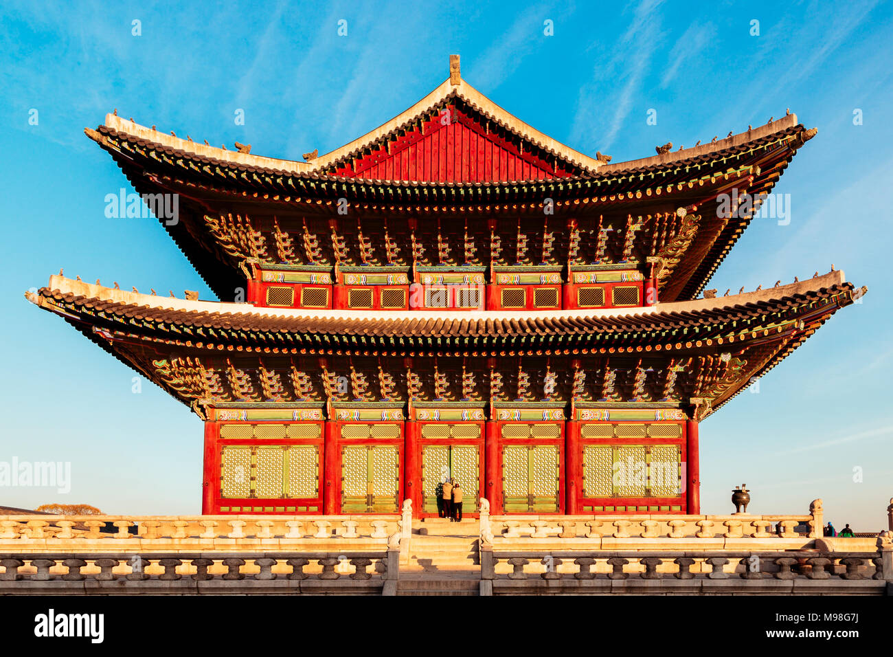 Il coreano tradizionale architettura del palazzo Gyeongbokgung a Seoul, Corea del Sud Foto Stock
