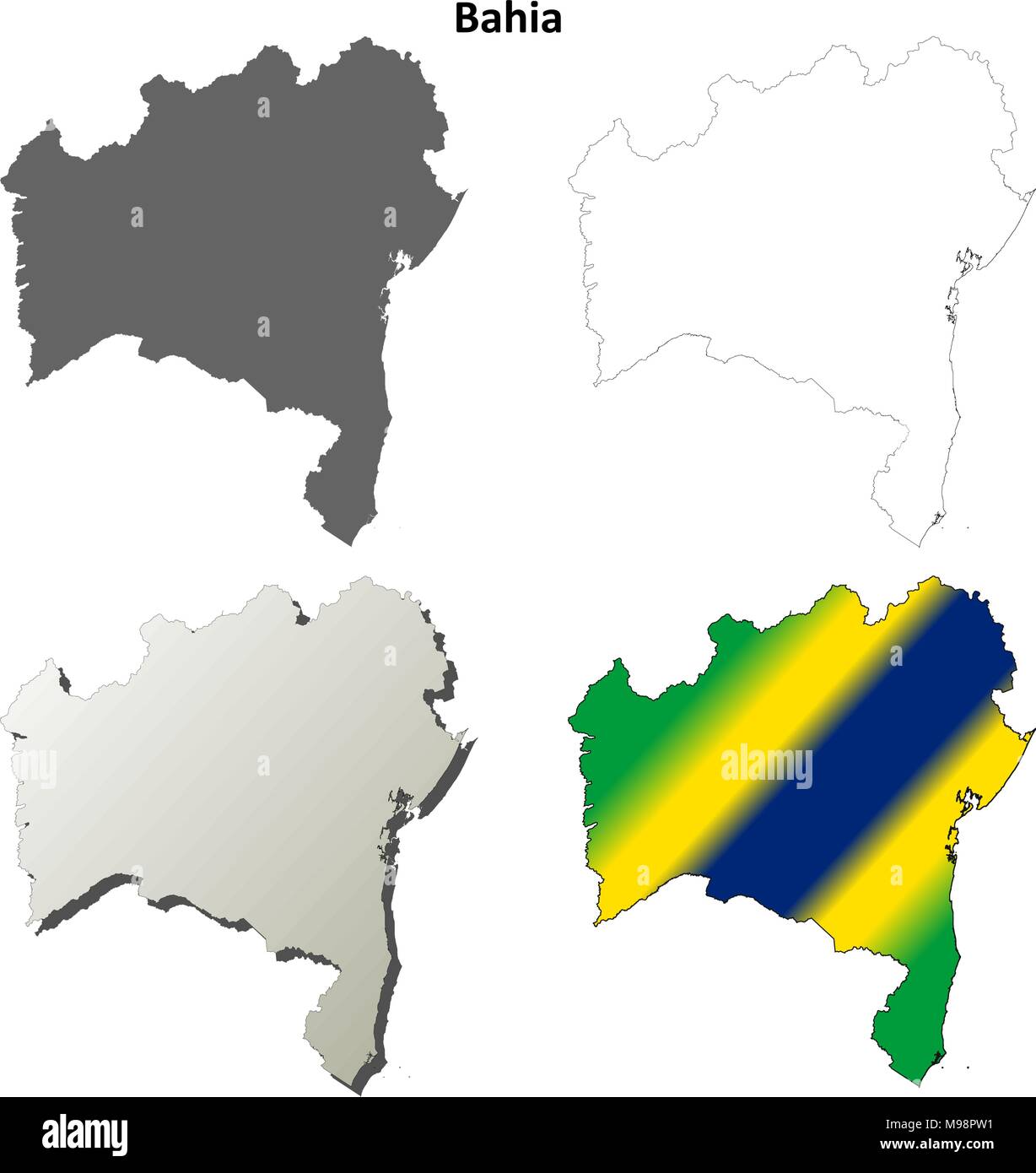 Bahia vuoto mappa di contorno impostato Illustrazione Vettoriale