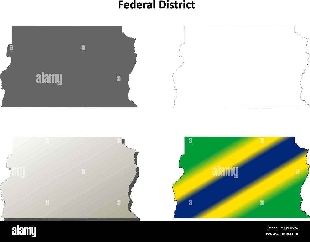 Distretto federale vuoto mappa di contorno impostato Illustrazione Vettoriale