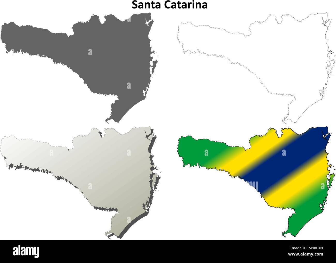 Santa Catarina vuoto mappa di contorno impostato Illustrazione Vettoriale