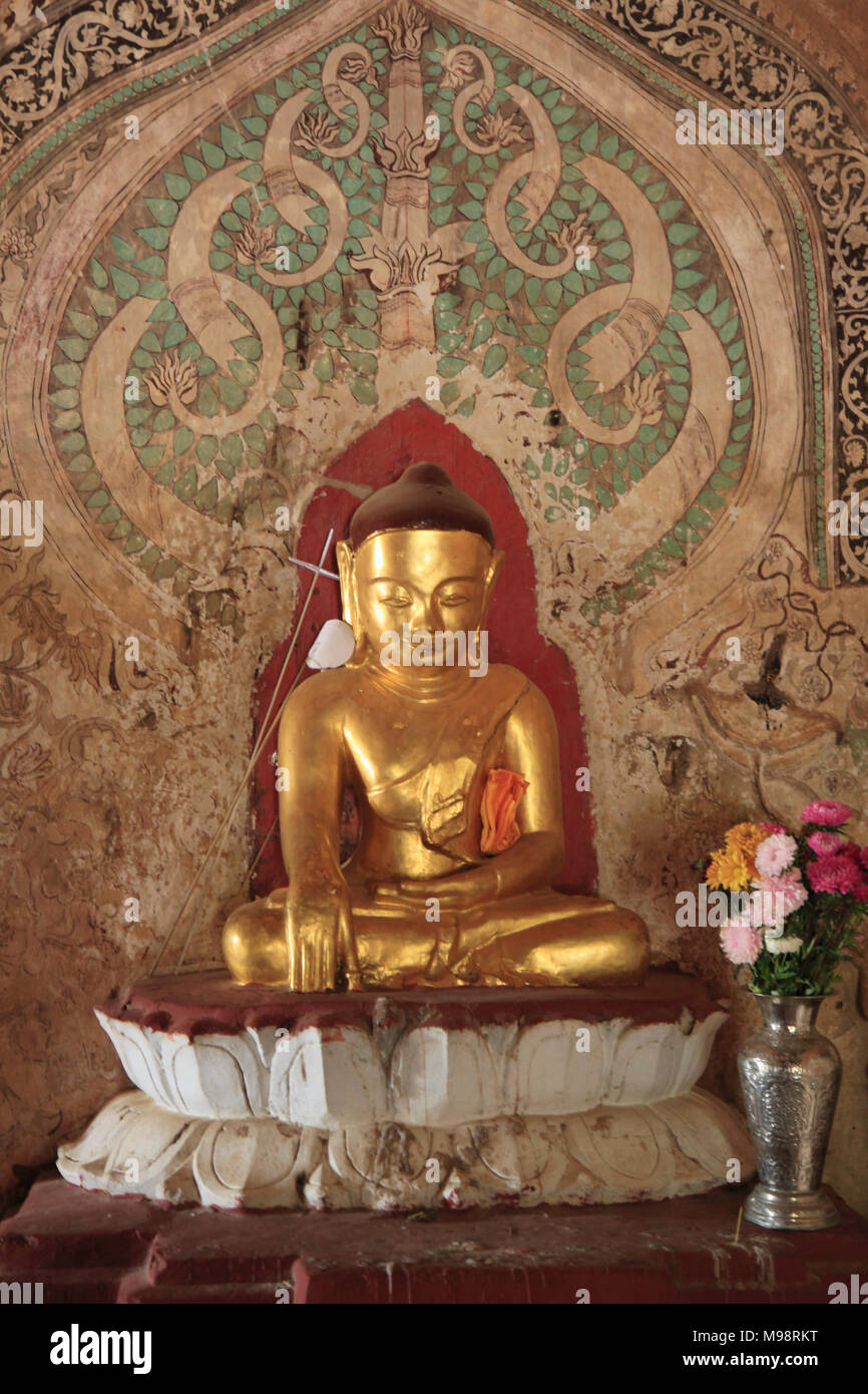 Myanmar Birmania, Bagan, Sulamani Temple, statua del Buddha, affresco, Foto Stock