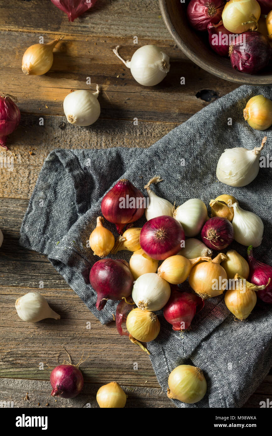 Materie organiche perla assortiti cipolle pronti per il taglio Foto Stock