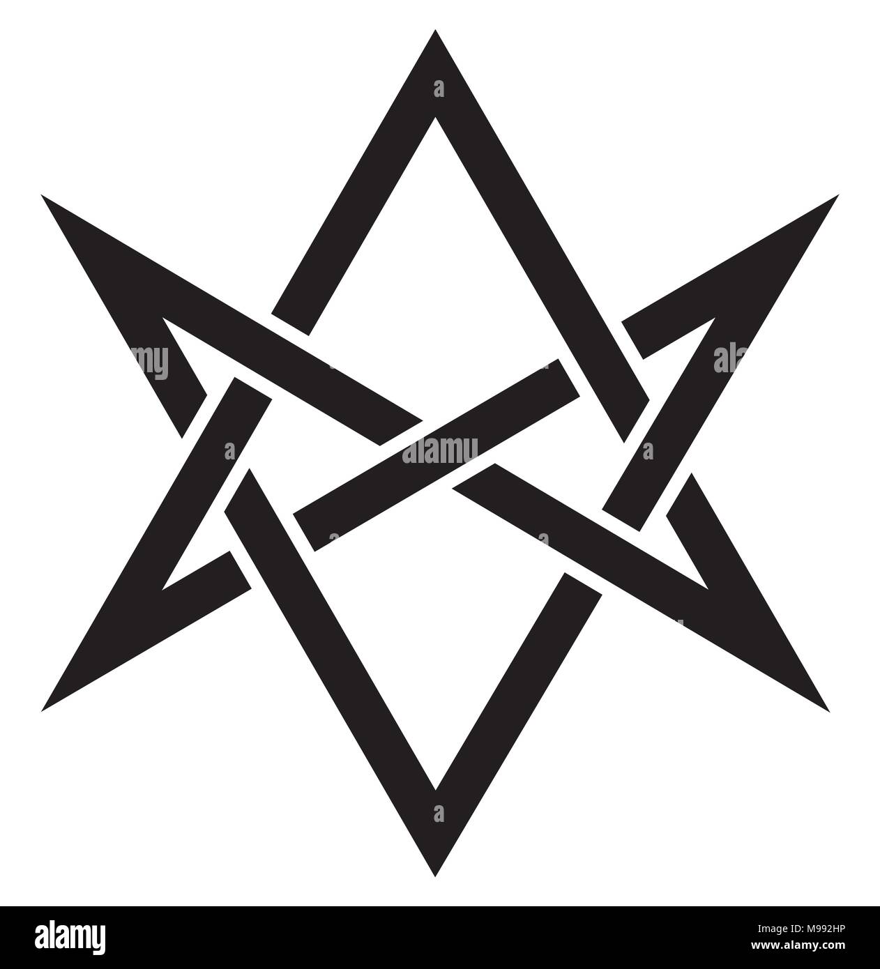 "Hexagrammum Mysticum" (unicursal hexagram) - Le corna di Asmodeus, o la testa cornuta (simbolo del cornuto Dio), mistico occulto segno di magia nera. Illustrazione Vettoriale