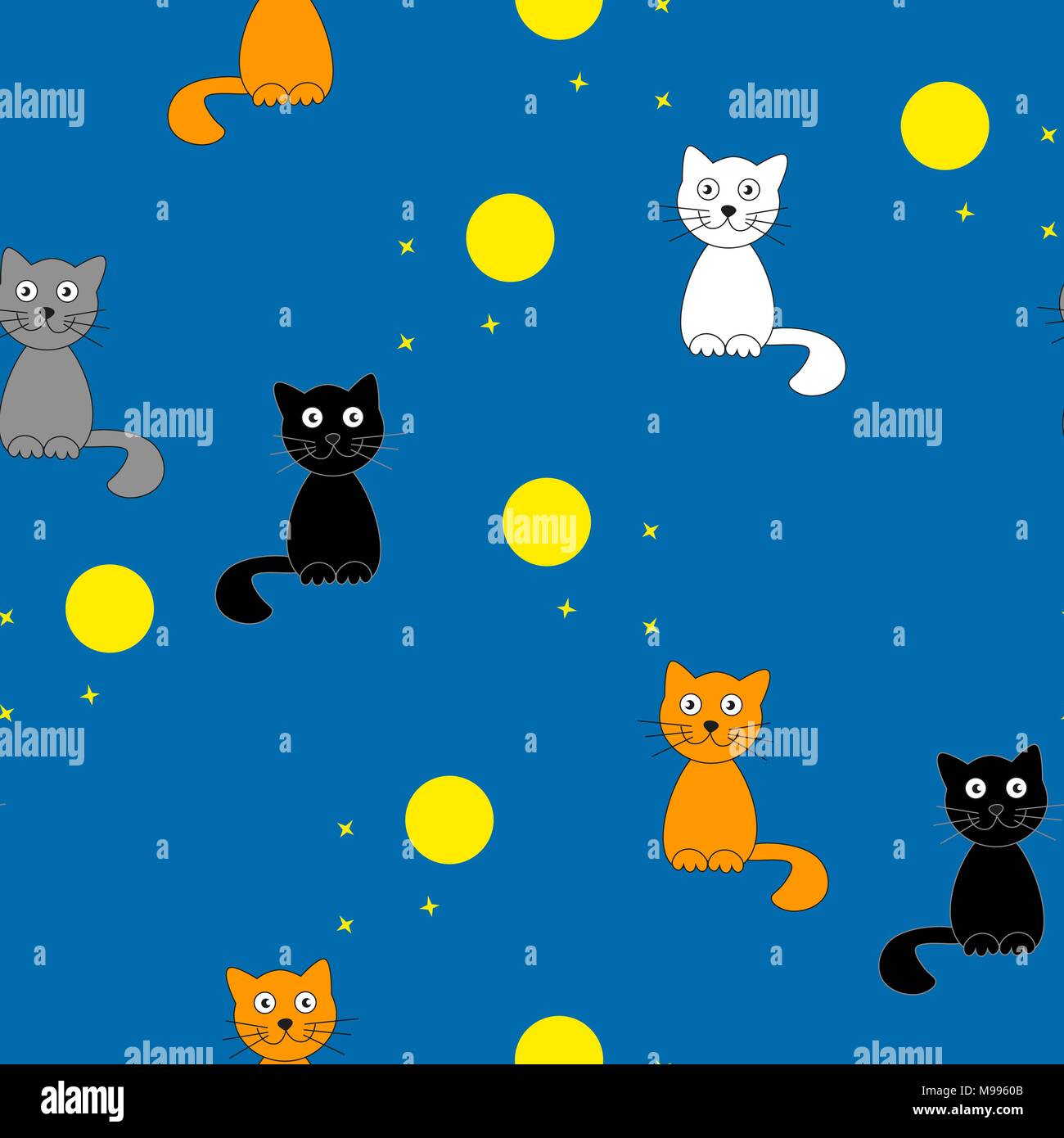 Funny cartoon gatti di notte. Vettore illustrazione perfetta per i bambini. Illustrazione Vettoriale