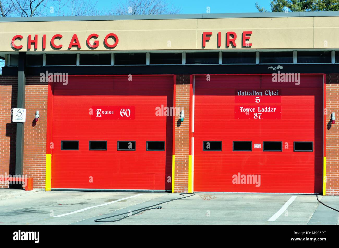 Chicago, Illinois, Stati Uniti d'America. Uno dei quartiere di numerose stazioni di vigili del fuoco sparsi in tutta la città. Foto Stock