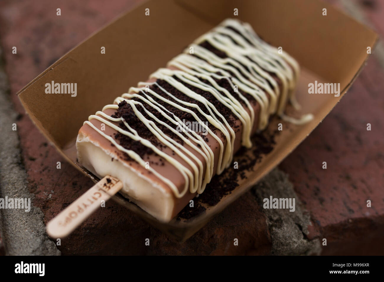 Un immerso e una spruzzata di cioccolato ghiaccioli cookie dalla città di acciaio pop in Decatur, Georgia. Foto Stock