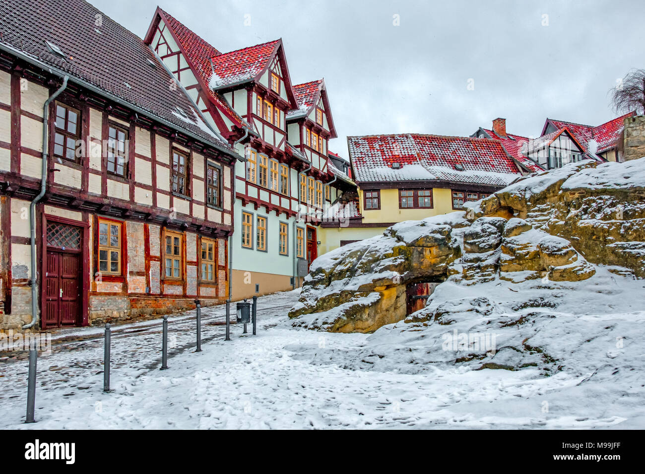 Welterbestadt Quedlinburg im Winter mit Schnee Winterimpressionen Foto Stock