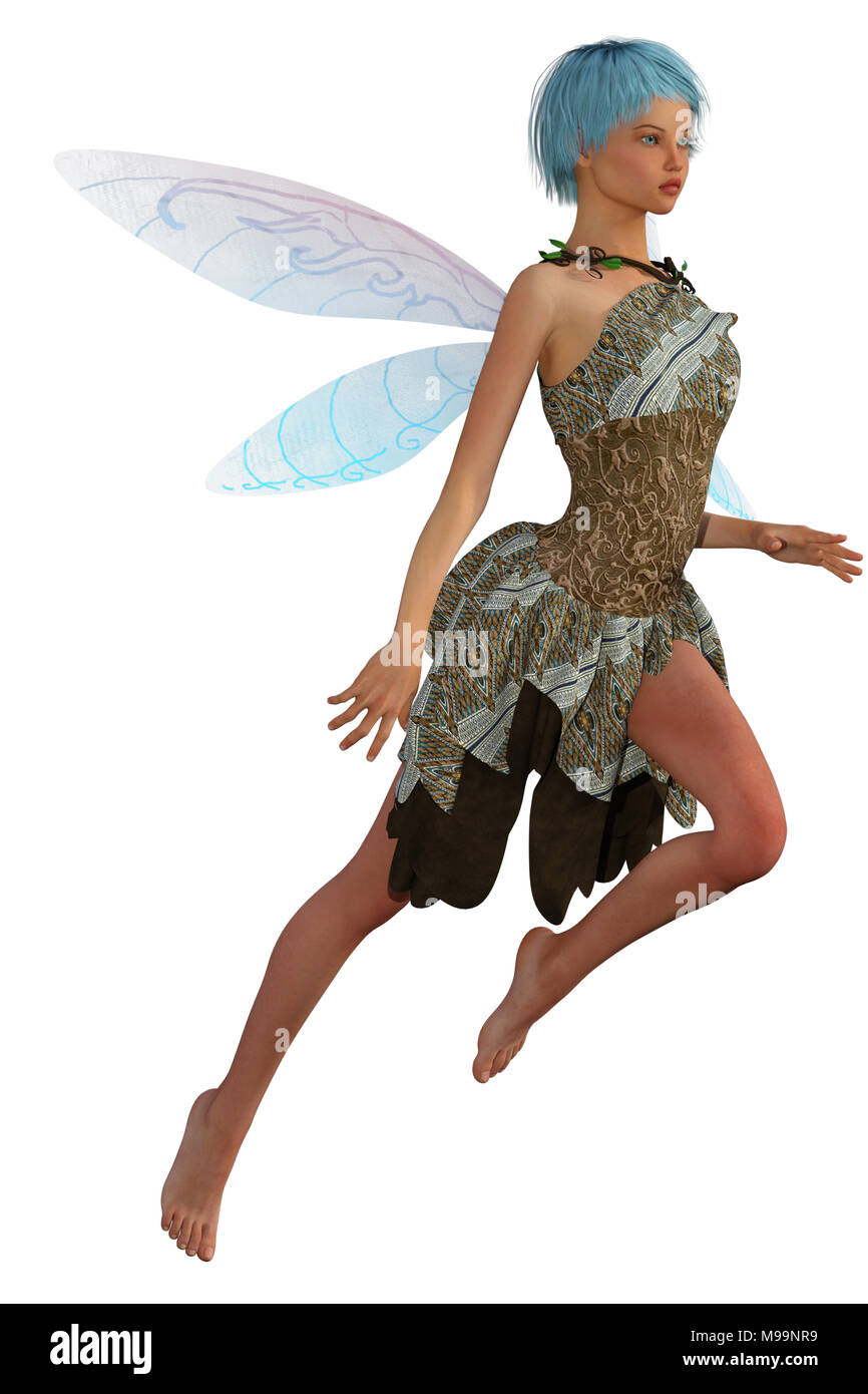 Bella Fata Dragonfly isolato su bianco, 3D render Foto Stock