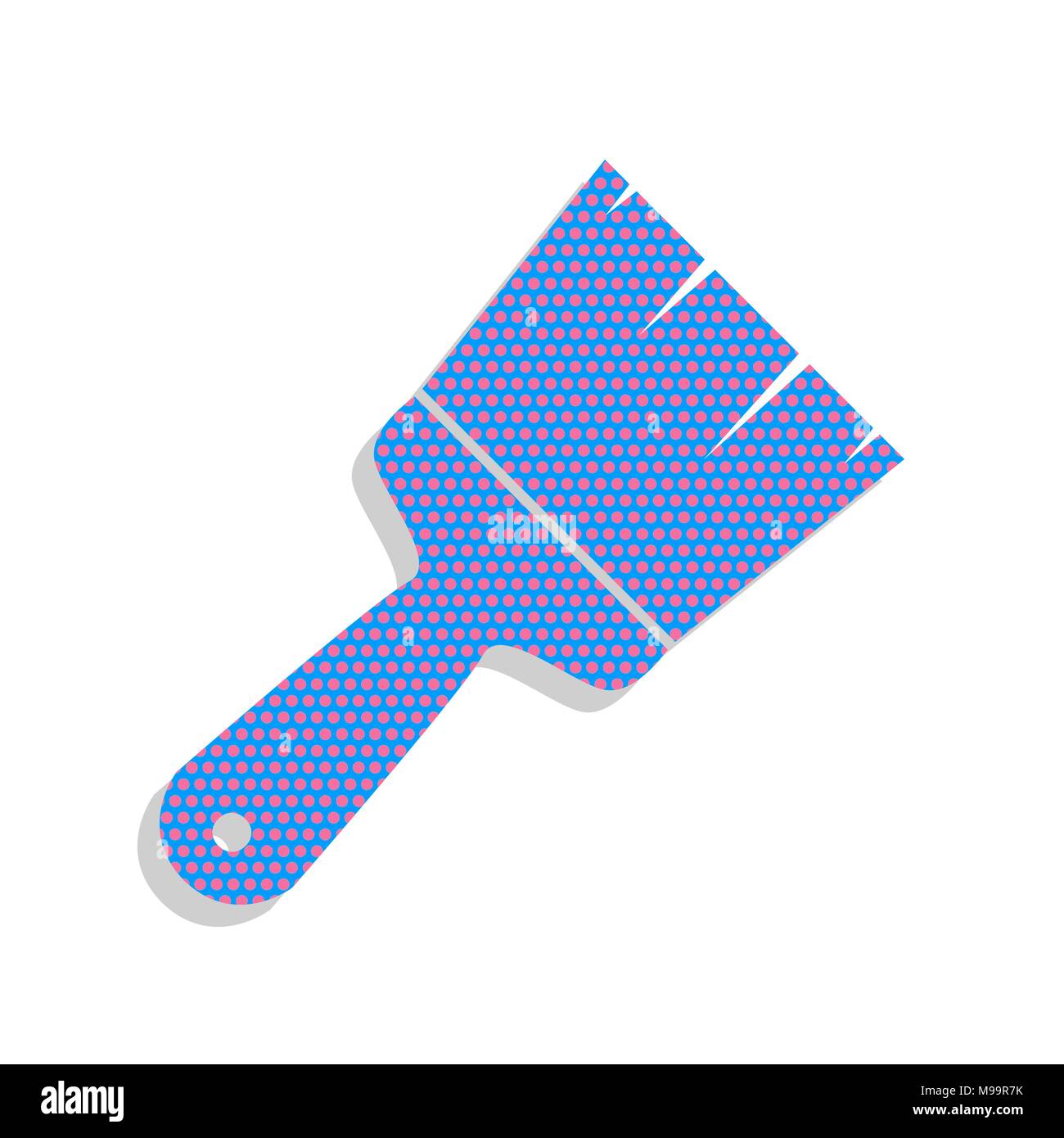 Segno di pennello immagine. Vettore. Il Neon icona blu con ciclamino polka dots pattern con luce ombre di grigio su sfondo bianco. Isolato. Illustrazione Vettoriale