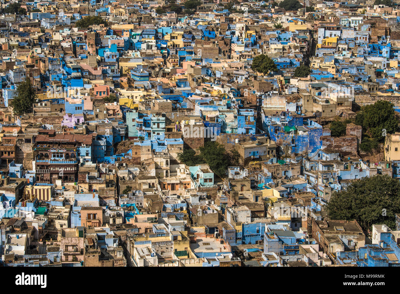 INDIA RAJASTHAN Jodhpur Vista della città blu Foto Stock