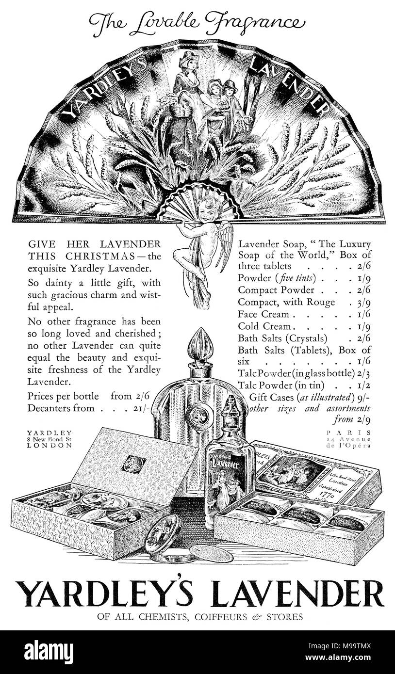 1928 British pubblicità per Yardley toiletries di lavanda Foto Stock