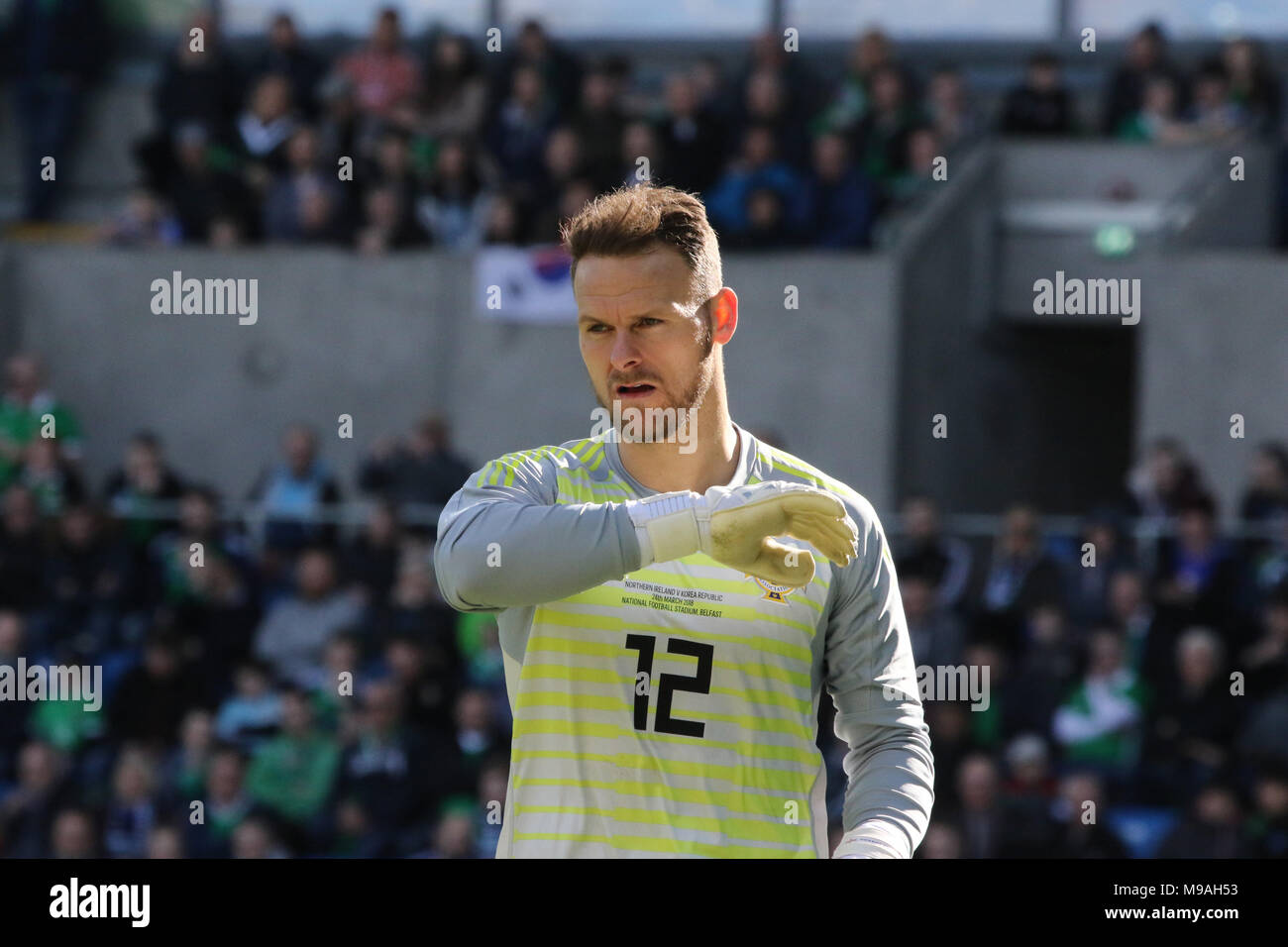 Windsor Park, Belfast, Irlanda del Nord, Regno Unito. Il 24 marzo 2018. Irlanda del Nord v Repubblica di Corea (Corea del Sud). Trevor Carson ha fatto il suo debutto in obiettivi per l'Irlanda del Nord. Credito: David Hunter/Alamy Live News. Foto Stock