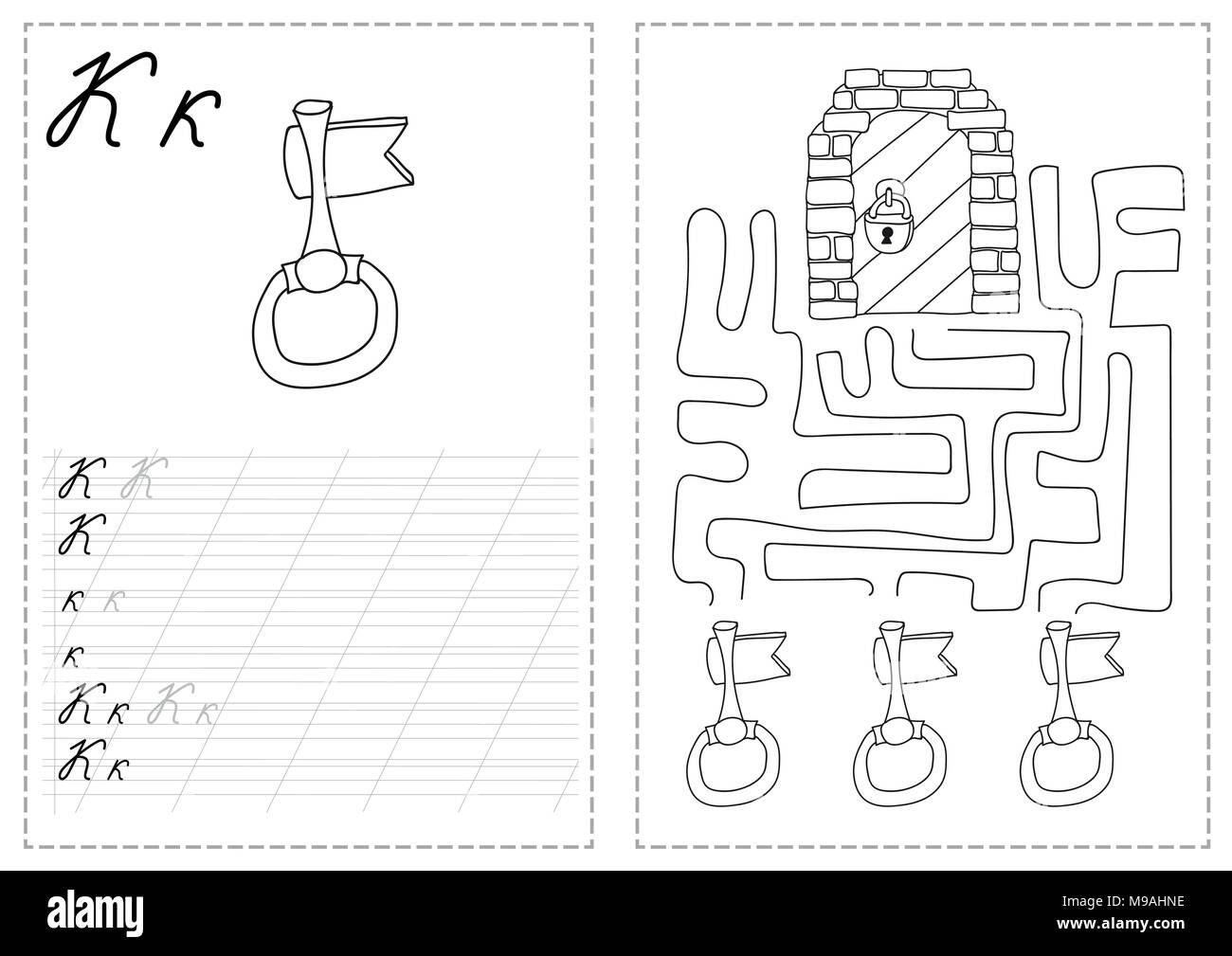 Alfabeto lettere di foglio di lavoro di tastatura con alfabeto russo lettere - tasto Illustrazione Vettoriale