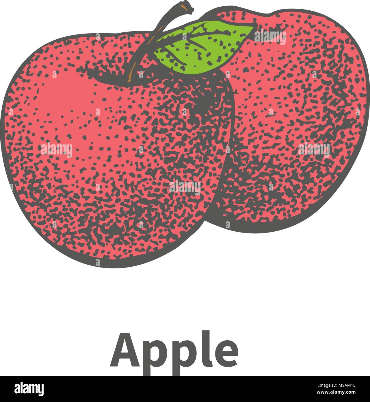 Il disegno vettoriale disegnati a mano mature succosa mela rossa Illustrazione Vettoriale