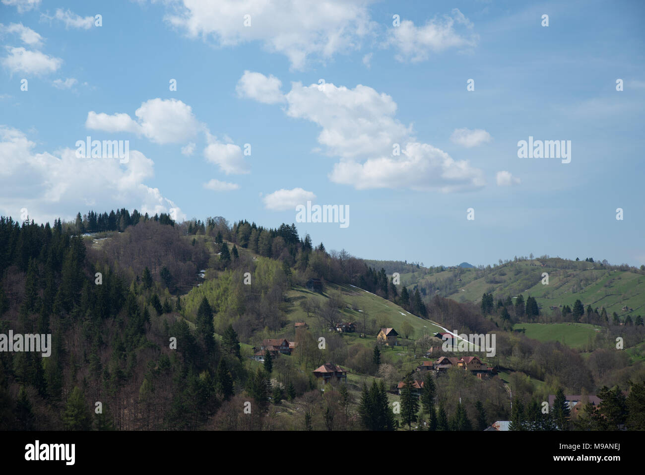 La vista dal balcone del Castello di Bran, Transilvania, Romania Foto Stock