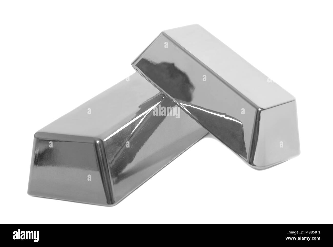 Silver bullion bars su sfondo bianco Foto Stock