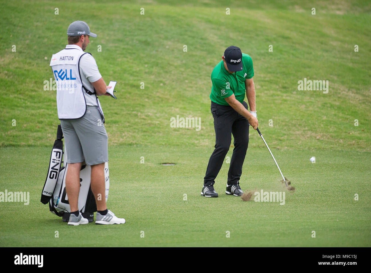 Austin, TX, Stati Uniti d'America, Austin, Texas, Stati Uniti d'America. Il 24 marzo 2018. Marzo 24, 2018: Tyrrell Hatton in azione presso il World Golf Championships Ã¢â'¬ " Tecnologie dell gioca match Round 4, Austin Country Club. Austin, Texas. Mario Cantu/CSM Credito: Cal Sport Media/Alamy Live News Foto Stock
